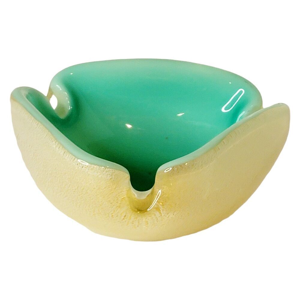Seguso Murano Aqua Green Celadon Gold Flecks Italian Art Glass Dish Bowl Ashtray - Picture 2 of 12